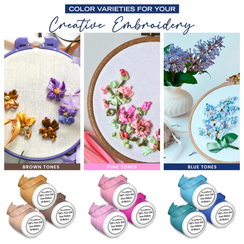 ثريد ناني خيوط حرير نقي 100%، مقاس 7 مم، من ThreadNanny، 6 بكرات - درجات اللون الأزرق - 60 متر × 7 مم - Image 5